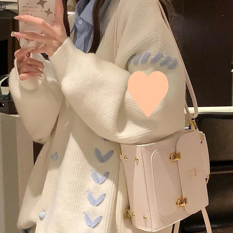 Hnewly y2k Sweaters 2000s Women Butterfly Print Side Drawstring Single Breasted Long Sleeve Loose Cardigan Tops Streetwear