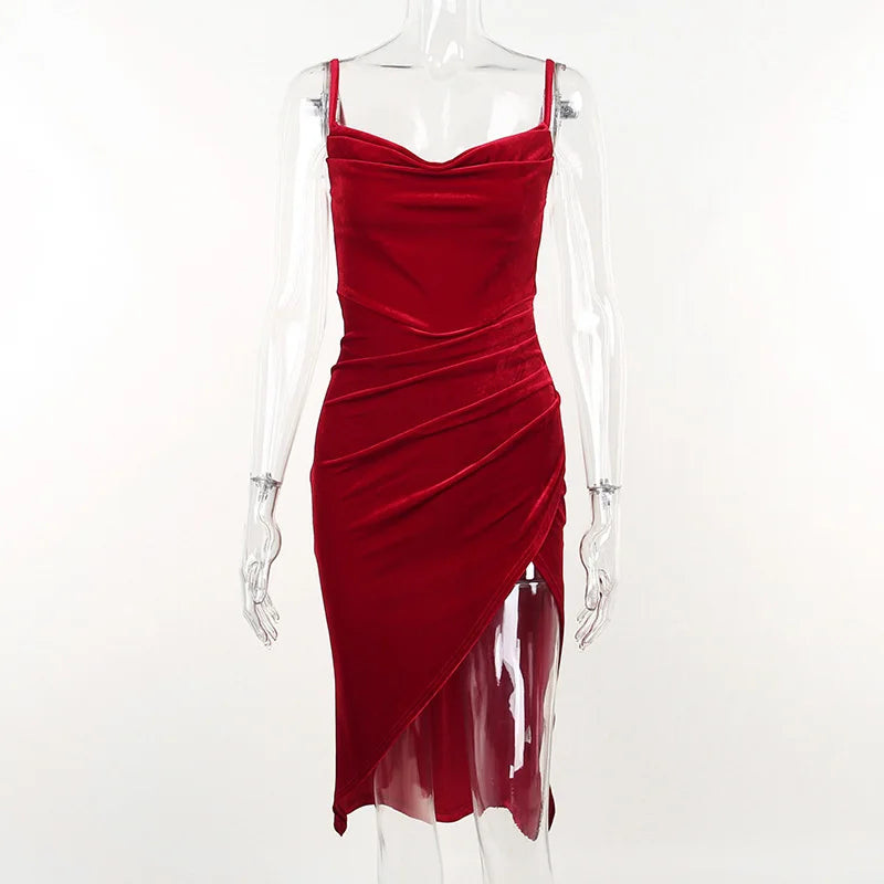 Hnewly Summer Retro Showcase White Red Split Strap Dress, Elegant Slim Fit Celebrity Style Mid length Dress