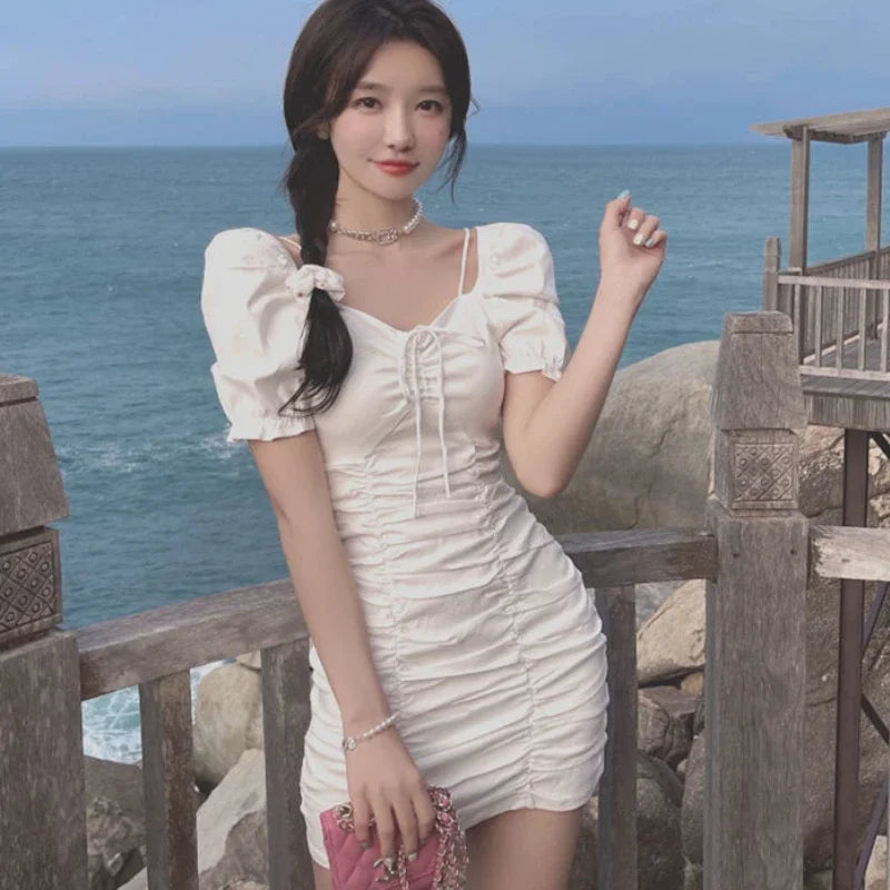 Hnewly Mesh Dresses Women Patchwork Princess Fairycore Aesthetic Korean Style Temperament Kawaii Summer Empire New Casual A-line Chic