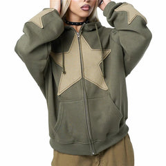 Hnewly y2k Sweatshirt Women Aesthetic Clothes Star Print Long Sleeve Tops with Pockets Gothic Hoodie Halloween Streetwear
