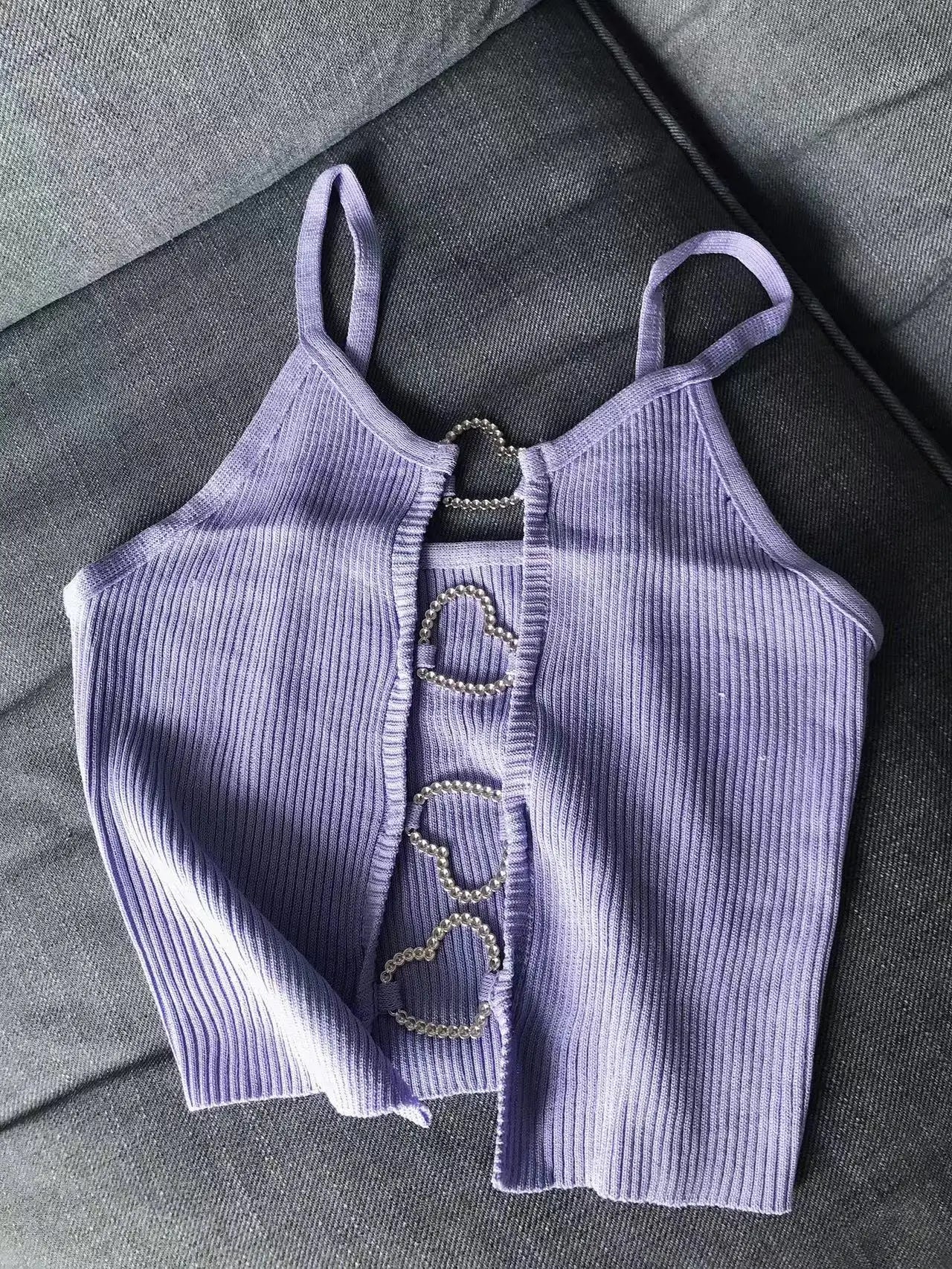 Hnewly summer inspo New Sexy Solid Ribbed Crop Sleeveless Top - Back Heart Decor Cami Top for Women Perfect for Spring & Summer
