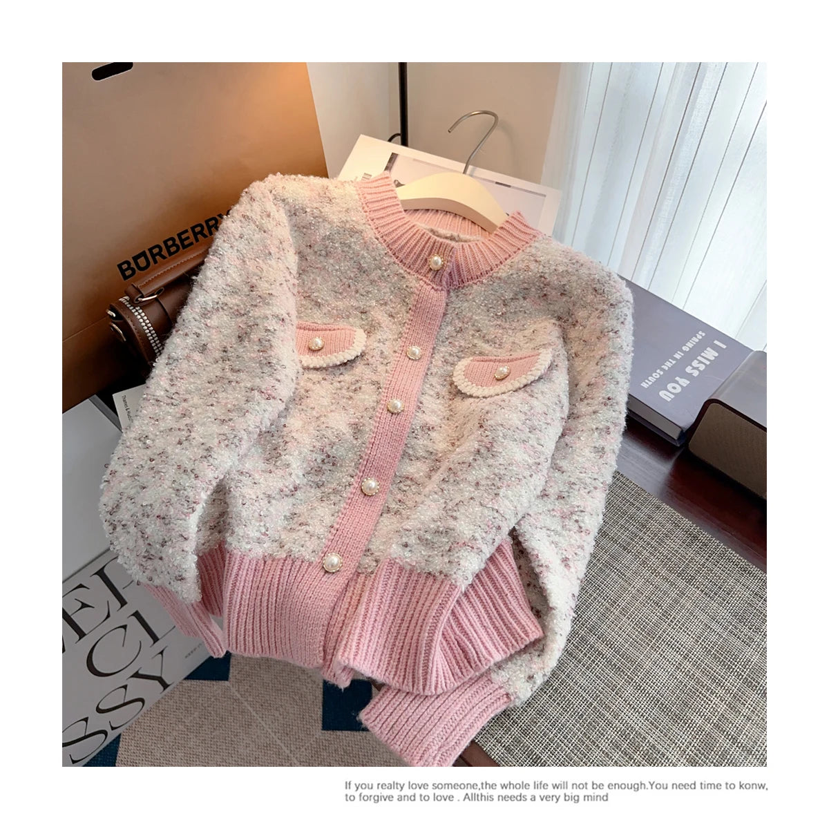 Hnewly  Luxury Pearl Button Sweater Women O-Neck Long Sleeve Cardigan Coat  Single Breasted Warm Jacket Casual All-Matched Knitwear Top