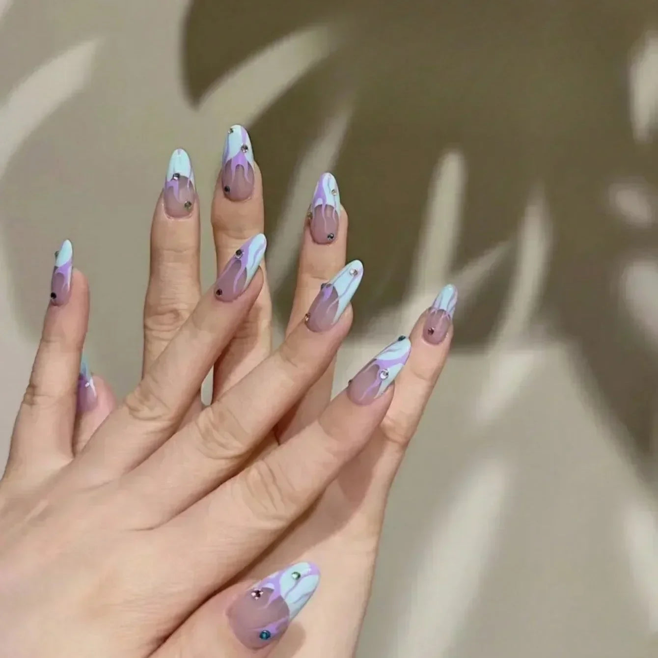 Hnewly 24Pcs Almond False Nails Cute Strawberries with French Design Simple White Wearable Fake Nails Decoration Press on Nail Tips Art
