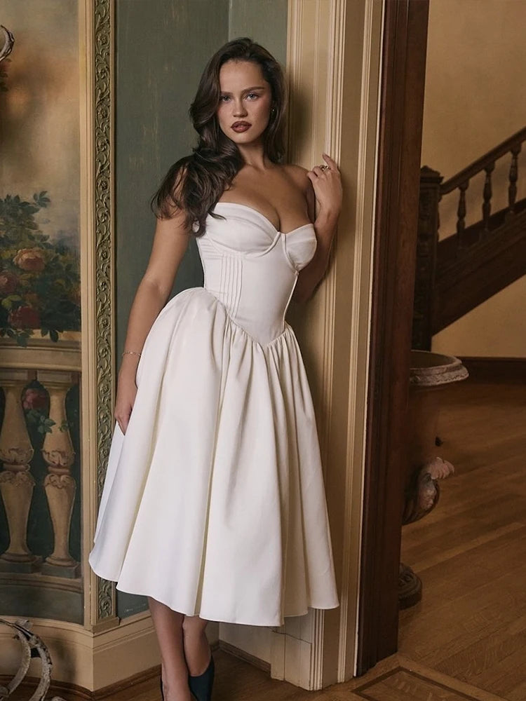 Hnewly  Backless Elegant Dress Women Sexy Cleavage Chest Wrap Y2KStyle Loose Ruffles Gown Sweet Girl Prom Trend Long Bodycon