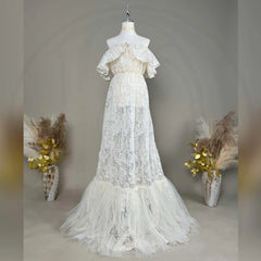 Hnewly  Off Shoulder Maternity Woman Dress For Baby Shower Photography Organza Embroidered Flowers Gown For Pregnant Lady