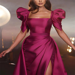 Hnewly  Elegant Puff Sleeves A-line Evening Dresses Square Collar for Women New Style Party Floor-length Prom Dress formal dress