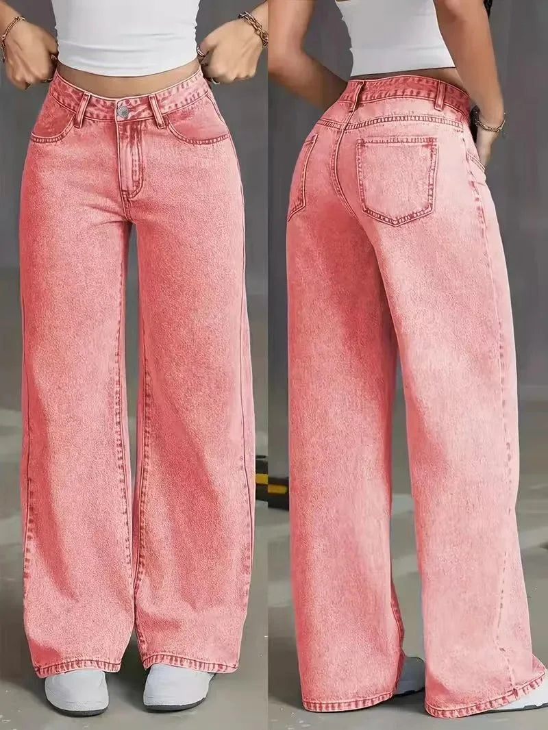 Hnewly  High Waist Straight Leg Jeans Women's Summer New Loose Casual Long Pants Wish Trendy Brand Cross-Border Fashionable Denim
