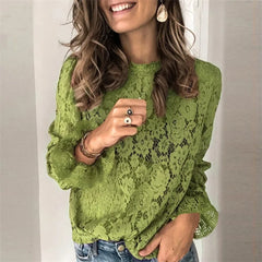 Hnewly  Women's Clothing Cross-border Amazon Wish Europe and The United States EBay New Horn Sleeve Long Sleeve Hollow Lace Shirt