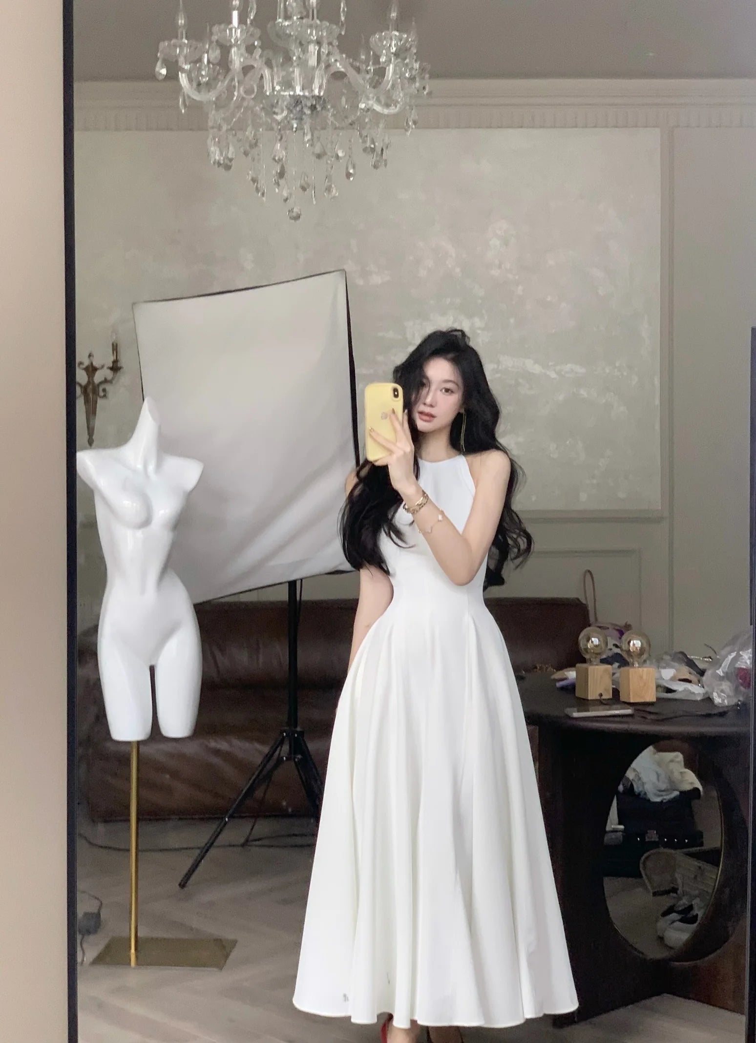 Hnewly DRESS TO IMPRESS Sleeveless A-Line Solid Chic Birthday Prom Dress Summer Fashion Elegant Casual Midi Party Vestidos Female Clothes Robe Mujers
