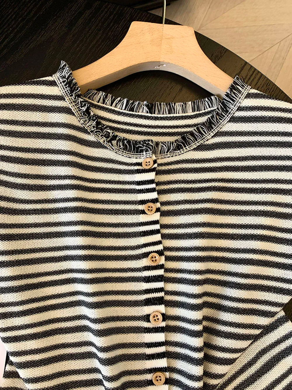 Hnewly  Striped Round Neck Knitted Sweater Cardigan Women's Tassel Sleeveless Vest Tops Single Breasted Versatile Fashion Jacket