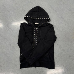 Hnewly  American Retro Gothic Rivet popular Casual High street trendy fashion hooded subculture comfortable versatile zipper sweatshirts