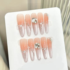 Lunivop  10pcs Handmade High Quality Fake Nails Cat Eye Gradient Press on Nails Wedding Bride Long Rhinestones Decorated False Nails