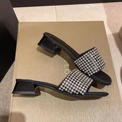 Hnewly  Woman Slippers Square Toe With Heel Slides Chic and Elegant Shoes for Women Top Designs H Sandal Wholesale Sandals On Promotion