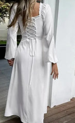 Hnewly  Autumn/winter Square Neck Long Sleeve Maxi Dress with Ruched Detail for Women, Vacation Long Sleeved Dress