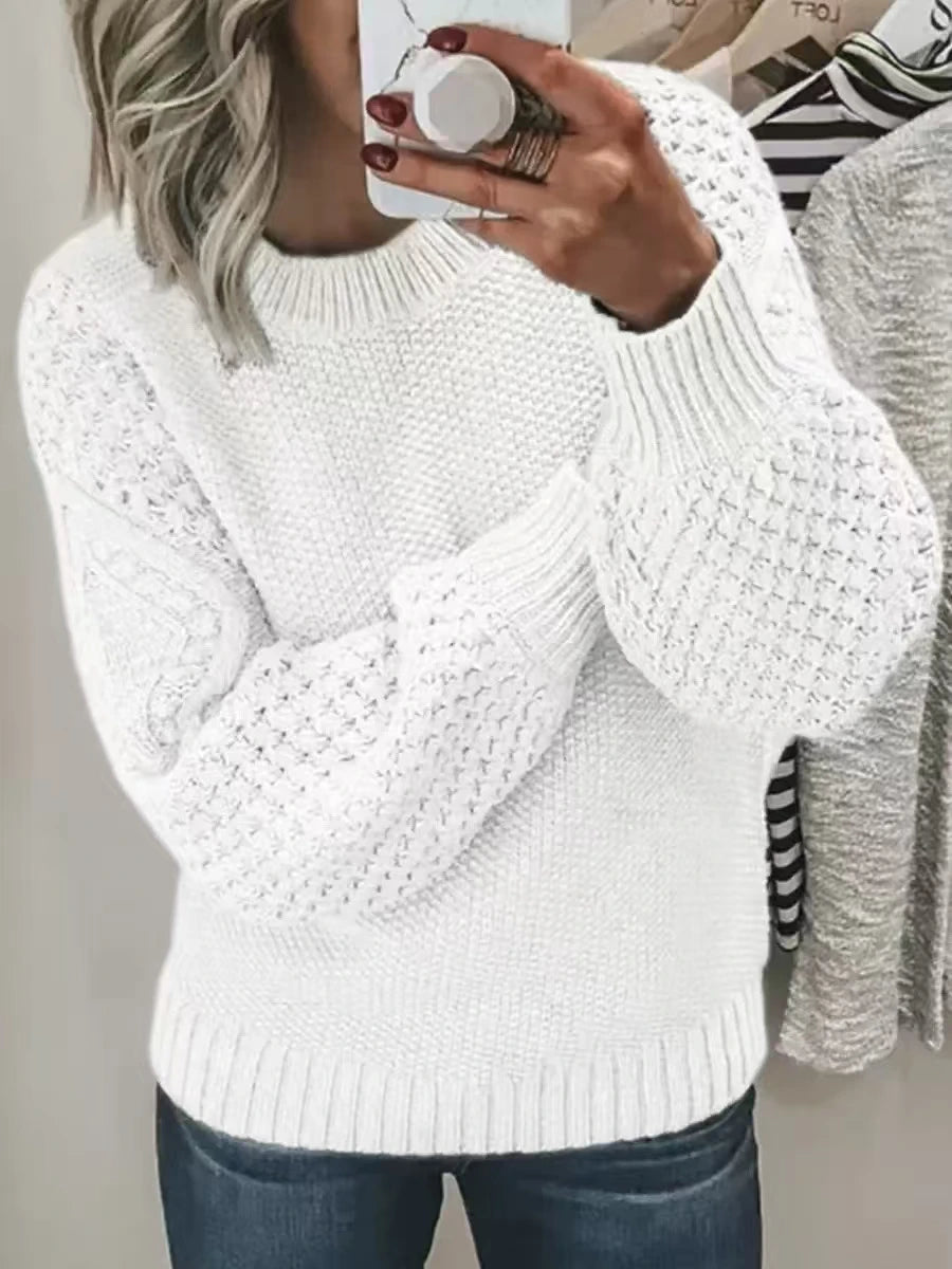 Hnewly  Knit Sweater Woman Slouchy Knitwear Long Sleeve Crew Neck Pullovers Plain Jumper Female Autumn Winter Daily Outfit
