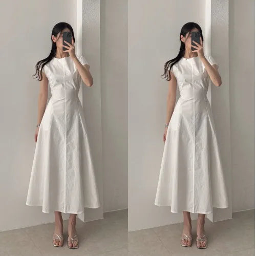 Hnewly Summer Svel Wrap Waist Dr Women's Pure Color Long Dr round Ne Design Faionable plus Size Clothing