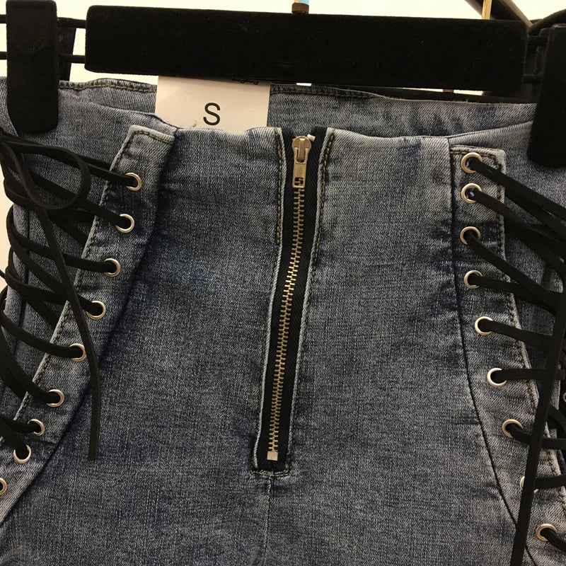 Hnewly Jeans Women Lace-up Skinny All-match Zipper Simple Trendy Ankle-Length Trousers Womens Spring Autumn Slim Female High Quality