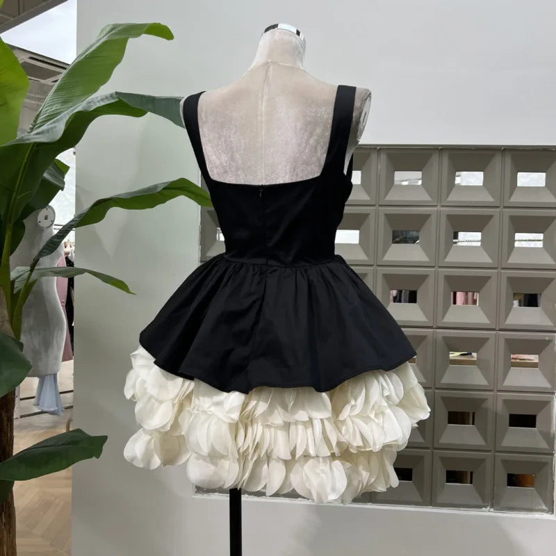 Hnewly Fashion Patchwork Dress Women's Square Collar Sleeveless Casual A Line Dresses 2025 Summer New Tide