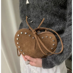 Hnewly  Vintage Faux Suede Love Hearts Crossbody Bag for Women Mini Shoulder Bags Funny Cute Small Coin Purses