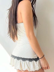 Hnewly Sweet Cute Lace Trim Bodycon Dress Sexy Slim Slash Neck Sleeveless Mini Dresses For Women 2024 Summer Fashion Streetwear