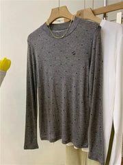 Hnewly  O-neck Polka Dot Long Sleeved T-shirt Spring/Summer New Women's Loose Versatile Bottoming Shirt Korean Commuter Cotton Top