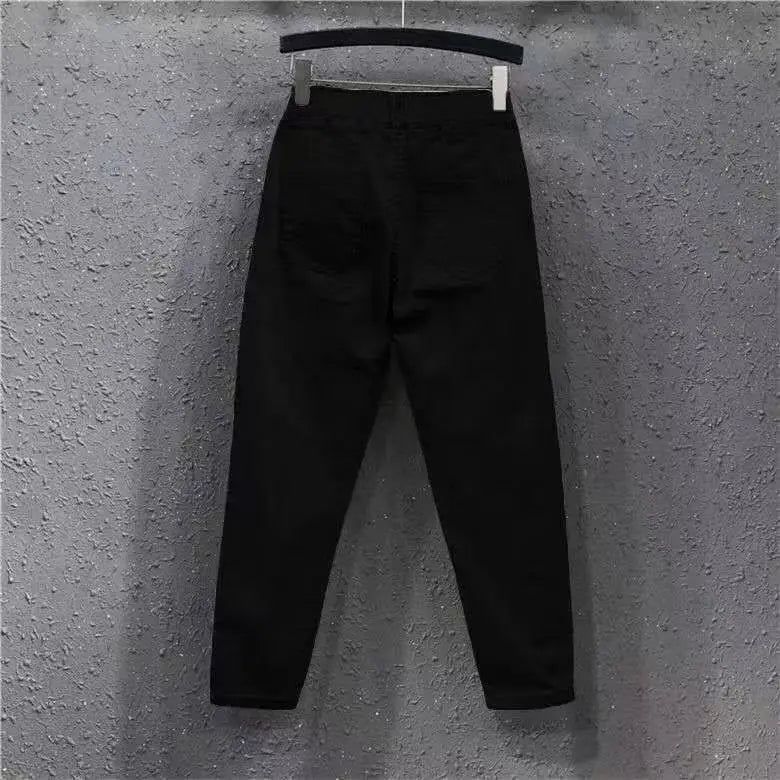 Hnewly Solid Casual Jeans For Summer/Autumn 2025 New Loose Versatile Harlan Pants Fashion Elastic Waist Buttons  Ankle-Length Pants