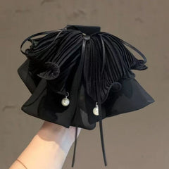 Hnewly  1pc New Internet-Famous Black Chiffon Bowknot Streamer Hair Claw Clip - Elegant & Versatile, Large-Size Ponytail Clip, Elegant H