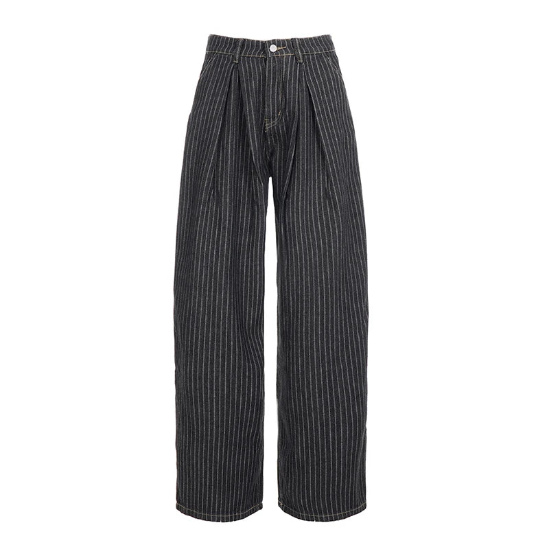 Hnewly  Women Striped Relaxed Fit Jeans Retro Low Rise Wide Leg Denim Pants Grunge Loose Trousers Spring Y2K Clothes