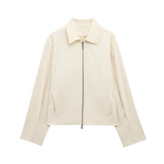 Hnewly  Casual Solid Zipper Women's Coat All-matching Lapel Pockets Long Sleeve Simple Coats Female Autumn Fashion Lady Jacket