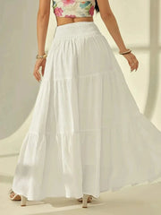 Hnewly  Plus size women's fashionable layered long skirt casual solid color elastic waist women's half skirt holiday date or vacation