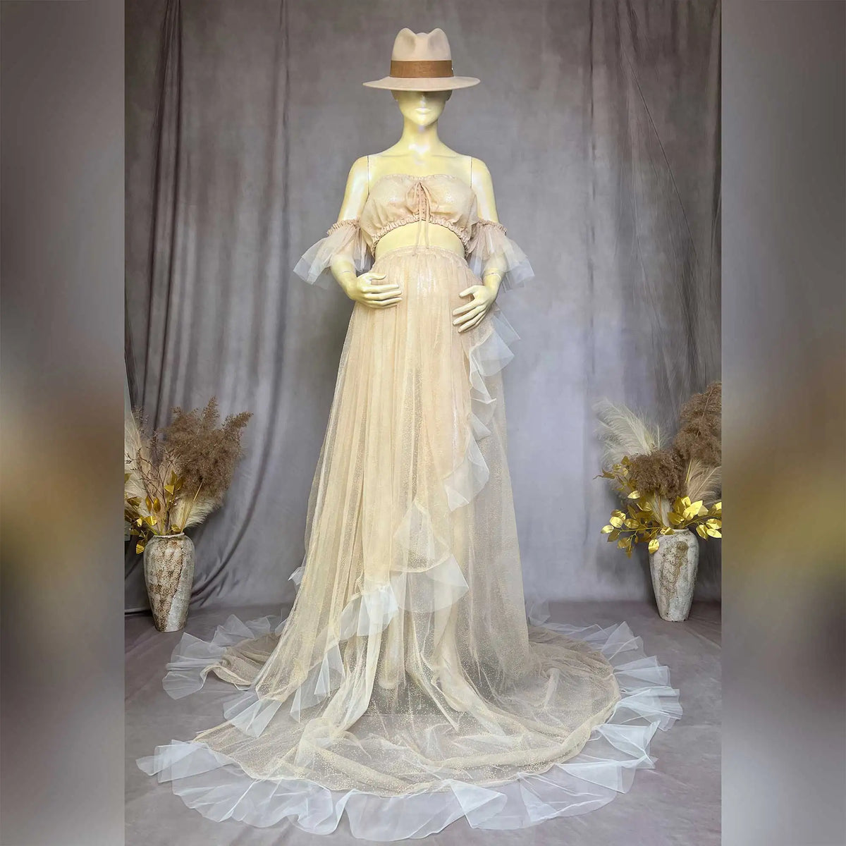 Hnewly  Maternity Dresses Photoshoot Womens One-shoulder Two-piece Dress Photography and Pregnancy Gowns for Baby Shower Shoot