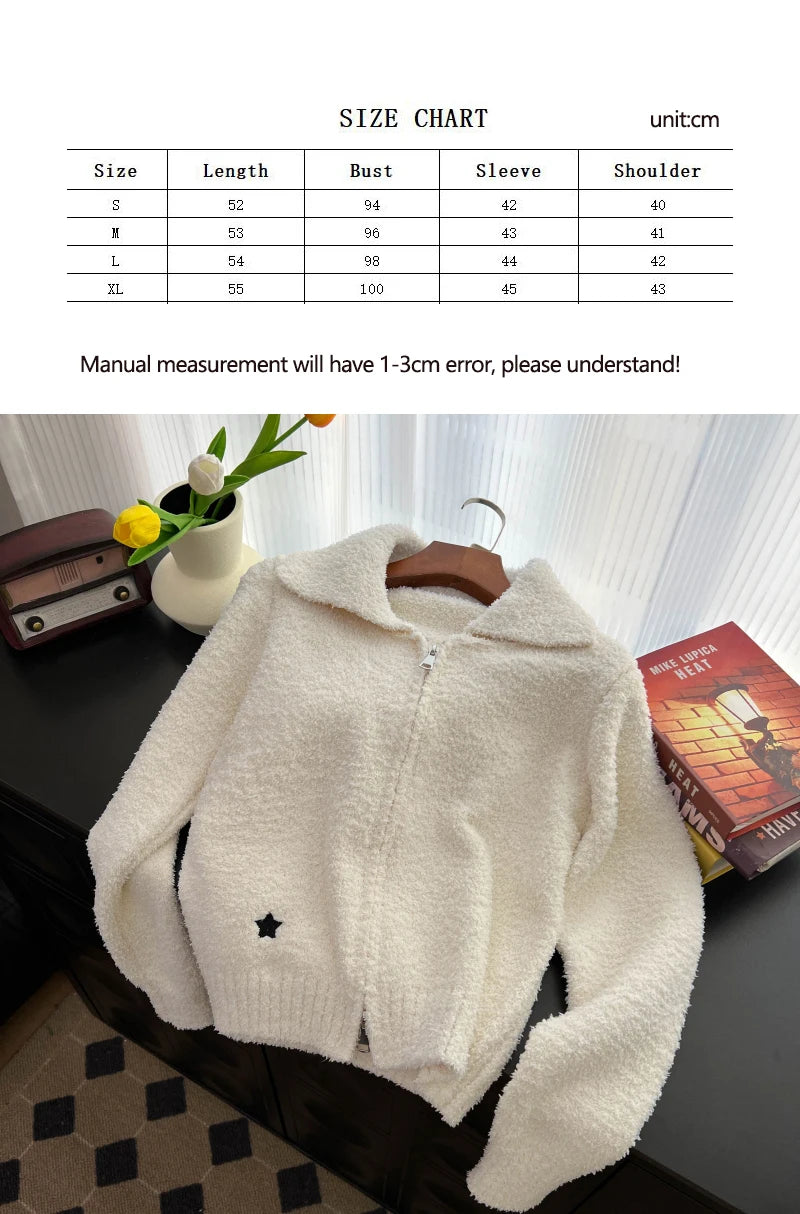 Hnewly  Lamb Wool Cardigan Jacket Women 2025 Autumn Winter New Korean Loose Sweater Coat Fashion Zipper Lapel Knittted Outerwear