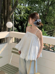 Hnewly  Striped Camis Women Lace Patchwork Summer Fashion Loose Slash Neck Chic Sweet Tank Tops Female Casual Backless