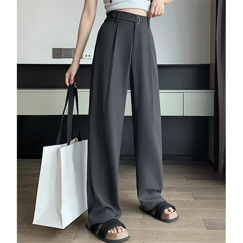Hnewly Summer Women's Casual Pants Wide Leg Pants Elegant Office Lady New Solid Autumn High Waist Loose Trousers Female