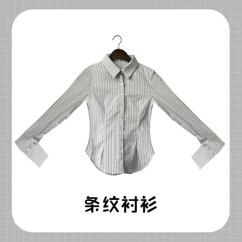 Hnewly Women Wear New Skirt Set Summer Academy Style JK Popular Design Sense Waistband Long Sleeved Shirt Romantic Elegant Mature 3JZ0