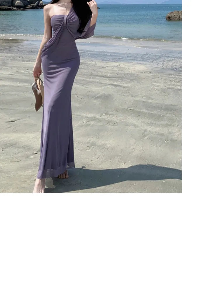 Hnewly Sexy Spaghetti Strap Women's Mermaid Dresses Summer French Elegant Slash-Neck Slim Fit Dress Party Prom Holiday Fashion Vestidos