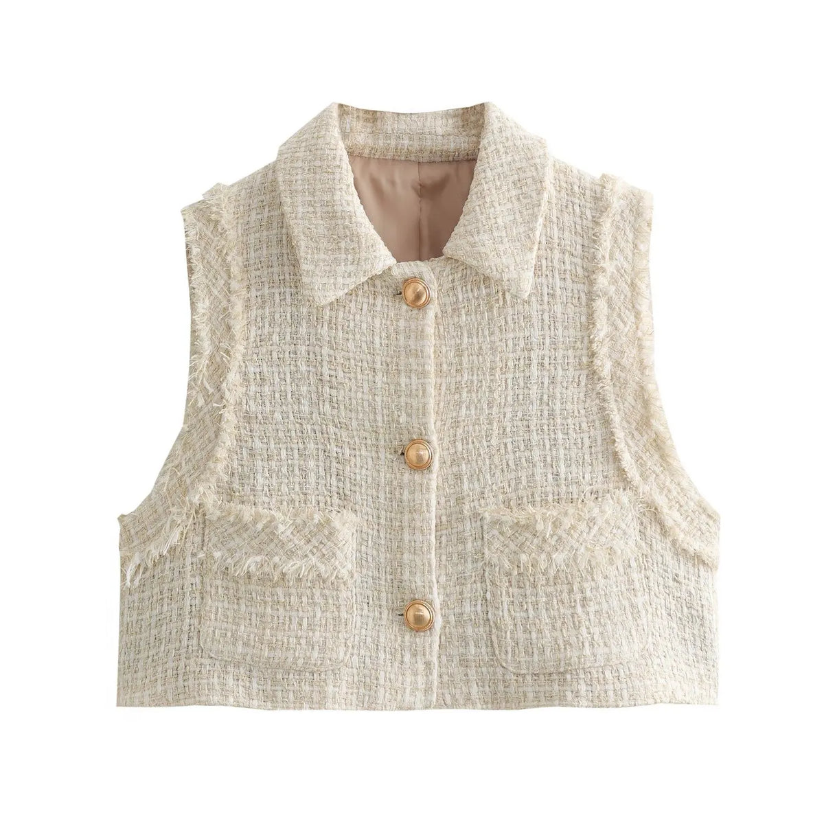 Hnewly  Spring Autumn Tweed Vest Jacket Women's 2024 New Fashion Straight Short Top Elegant Raw Edge  Sleeveless  Chic Street Youth Coat