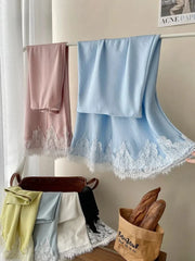 Hnewly  Elegant Satin Skirt Women French Style Lace Patchwork Long Skirts Fairycore Fashion Slim Up A-line Skirts Aesthetics