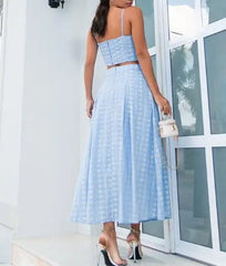 Hnewly  New Women's Printed Cami Top and Midi Skirt Set Solid Color Sleeveless Pleated Camisole Top and Flared Skirt