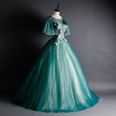 Lunivop  Green O-Neck Short Sleeves Evening Dresses For Women Elegant Party Gown Tulle Lace Up Appliques Prom Dress Beading Sequins