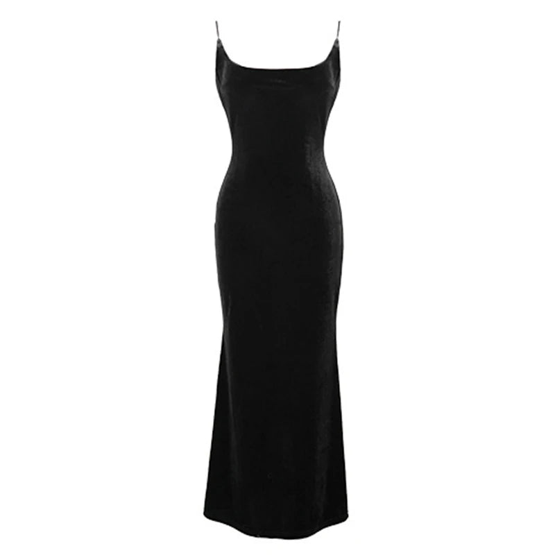Hnewly prom dresses 2025 Elegant Annual Meeting Long Dress Women French Wine Red Black Velvet Strap Backless Slit Maxi Robe Femme Bottom Party Vestidos