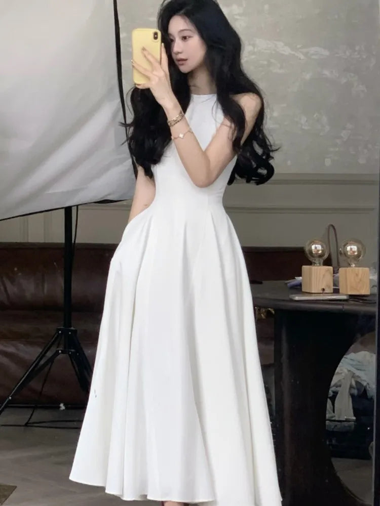 Hnewly DRESS TO IMPRESS Sleeveless A-Line Solid Chic Birthday Prom Dress Summer Fashion Elegant Casual Midi Party Vestidos Female Clothes Robe Mujers