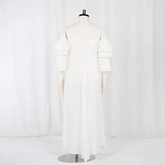 Hnewly  Maternity Dress Photoshoot Cream White Polka Dot Off-Shoulder Long Gown Outdoor Field Wildflower Pregnancy Photo Dresses