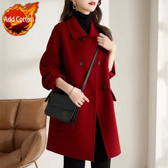 Hnewly  Women's Plus Size Slim Fit Long Coat New Autumn Winter Warm Thickened Fashionable Korean Style Woolen Overcoat