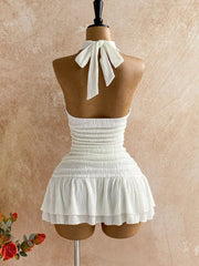 Lunivop  White Halter Twist Bodycon Mini Dress With Shell And Starfish Decor Beach Resort Summer Outfit