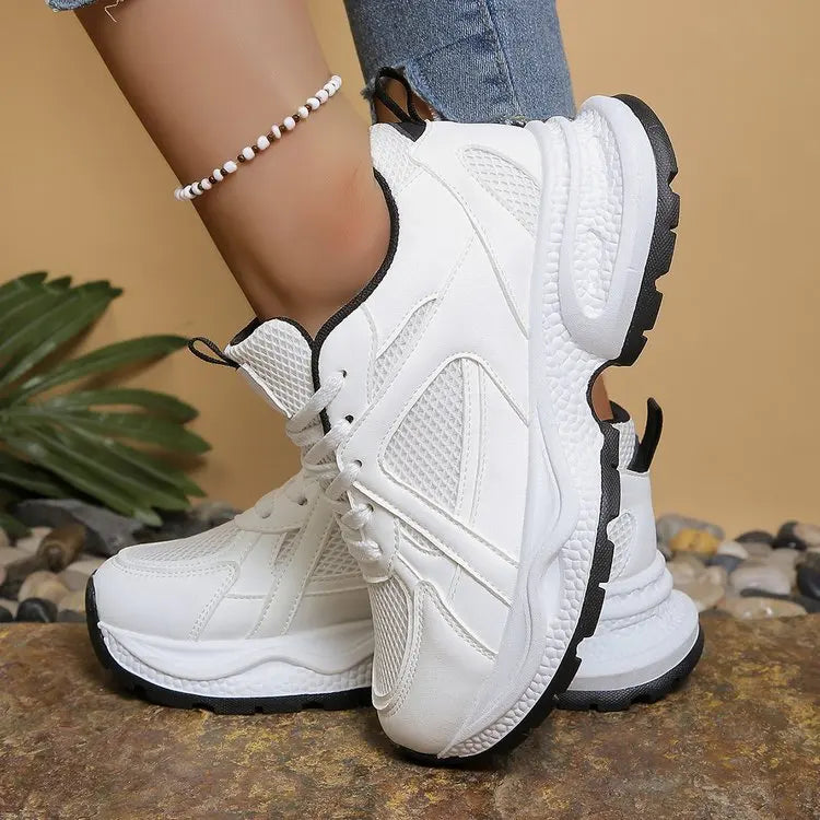 Hnewly  Spring Summer New Casual Sneakers for Women  Korean Fashion Lace Designer Mesh Shoes Woman Sports Platform Shoe Female