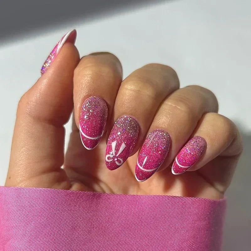 Hnewly 24pcs/Box Long Coffin False Nails Art Rose with Glue Wearable Nude Pink White Color Jelly Nails Tips Full Cover Press On Nails