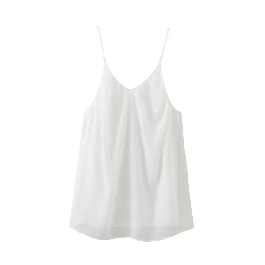 Hnewly  Women White A-line Sling Dress Chic Elegant Sleeveless Off Shoulder V-neck Pleated Mini Dresses Lady Vacation Street Gown