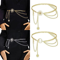 Hnewly  Ladies Vintage Punk Waist Chain Gold Silver Hip Hop Sun Moon Star Waistbands Metal Womans Chain Belt