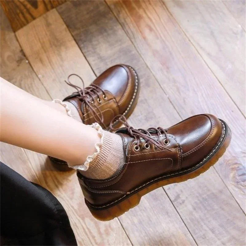 Hnewly New Women Oxfords Women's Shoes Ladies Leather Female Round Toe Sewing Retro Comfortable Footwear Lolita Shoe Brown 40